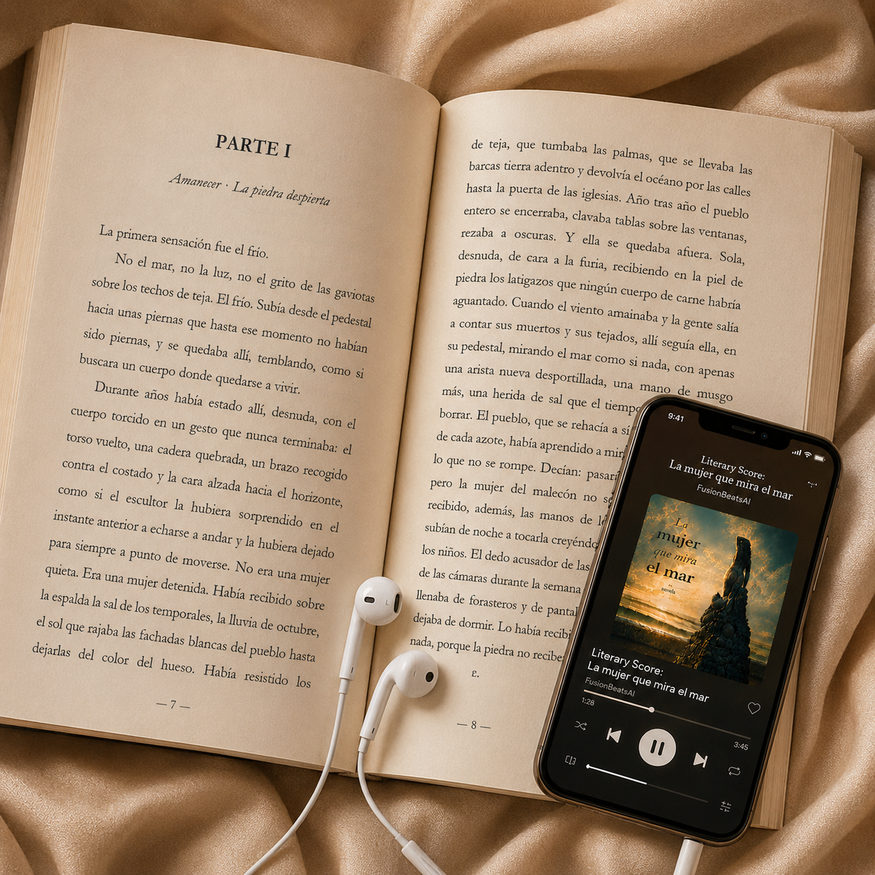 Libro abierto con LiteraryScore™ en Spotify